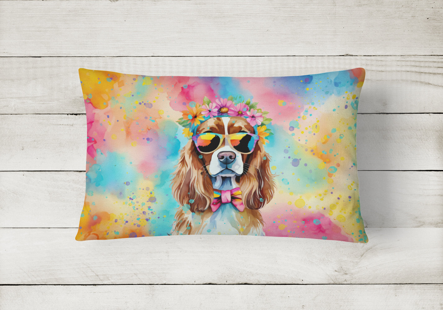 Cavalier Spaniel Hippie Dawg Throw Pillow