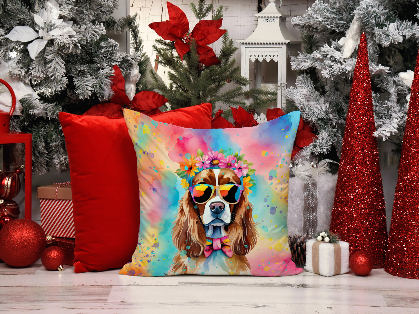 Cavalier Spaniel Hippie Dawg Throw Pillow