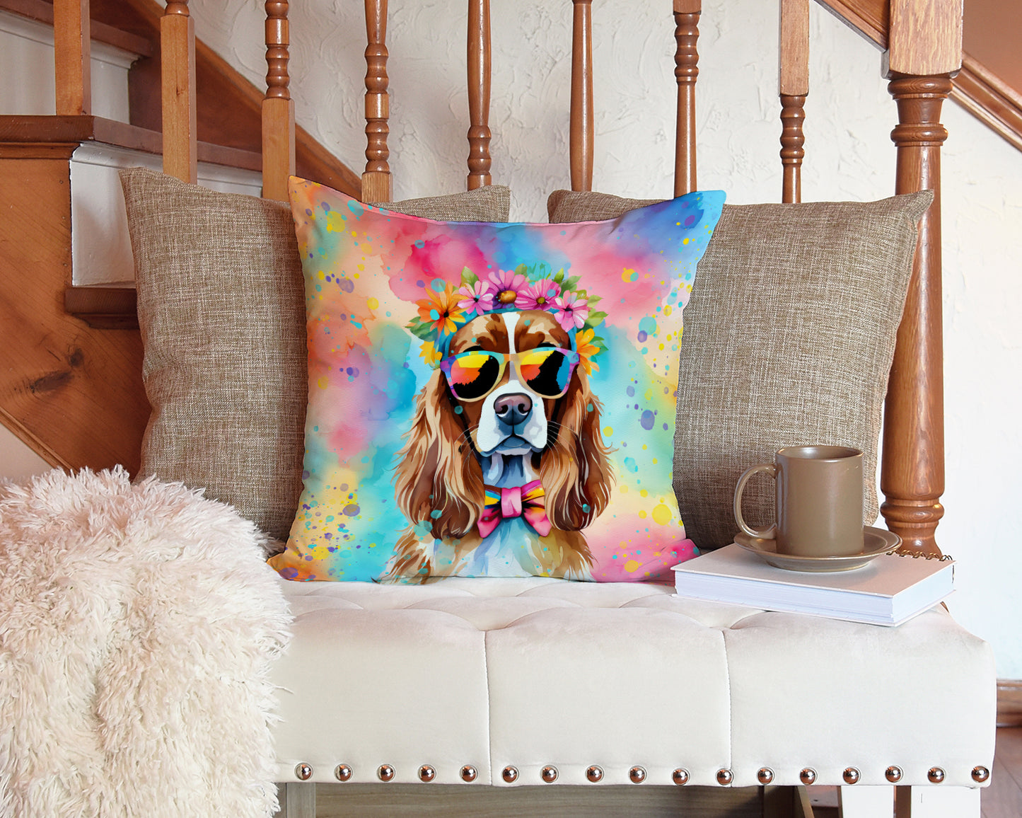 Cavalier Spaniel Hippie Dawg Throw Pillow