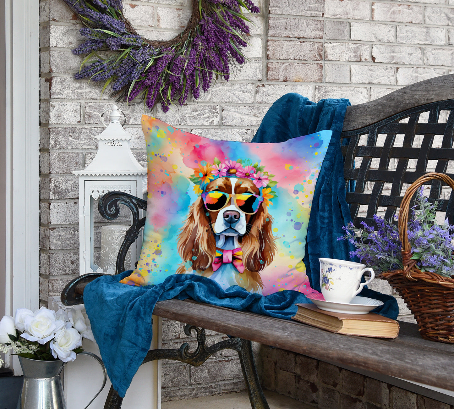 Cavalier Spaniel Hippie Dawg Throw Pillow