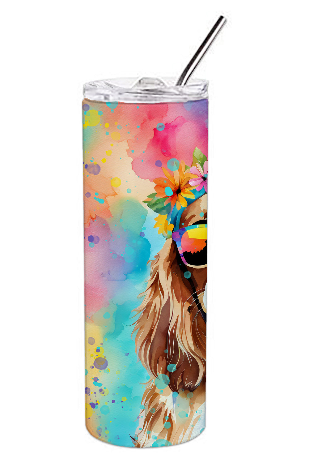 Cavalier Spaniel Hippie Dawg Stainless Steel Skinny Tumbler