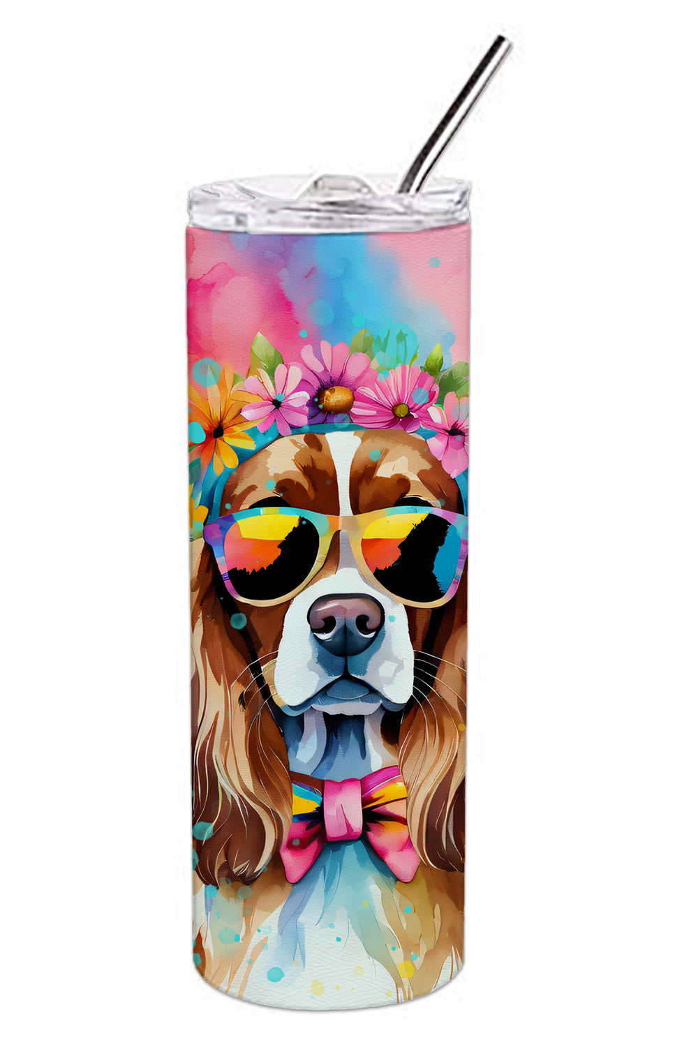 Cavalier Spaniel Hippie Dawg Stainless Steel Skinny Tumbler