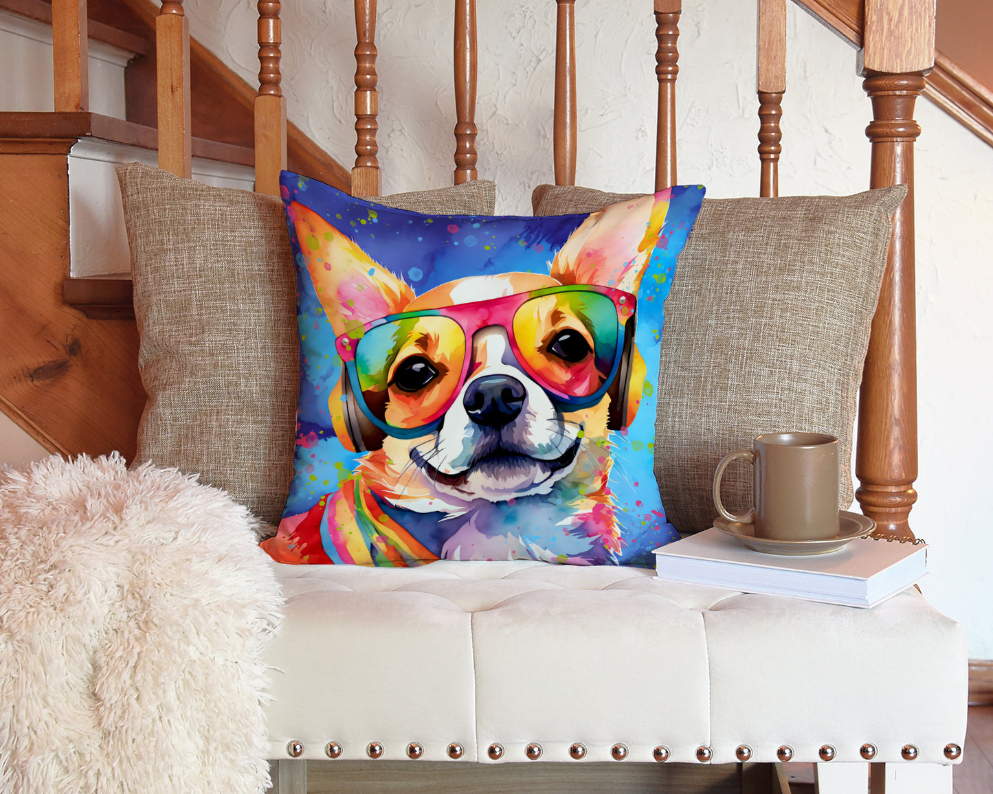 Chihuahua Hippie Dawg Throw Pillow