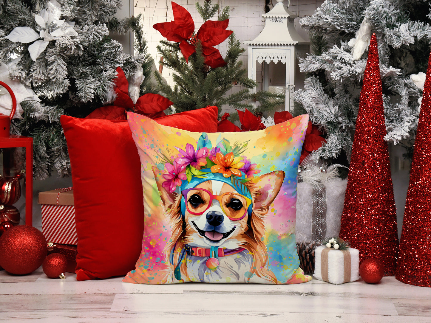 Chihuahua Hippie Dawg Throw Pillow