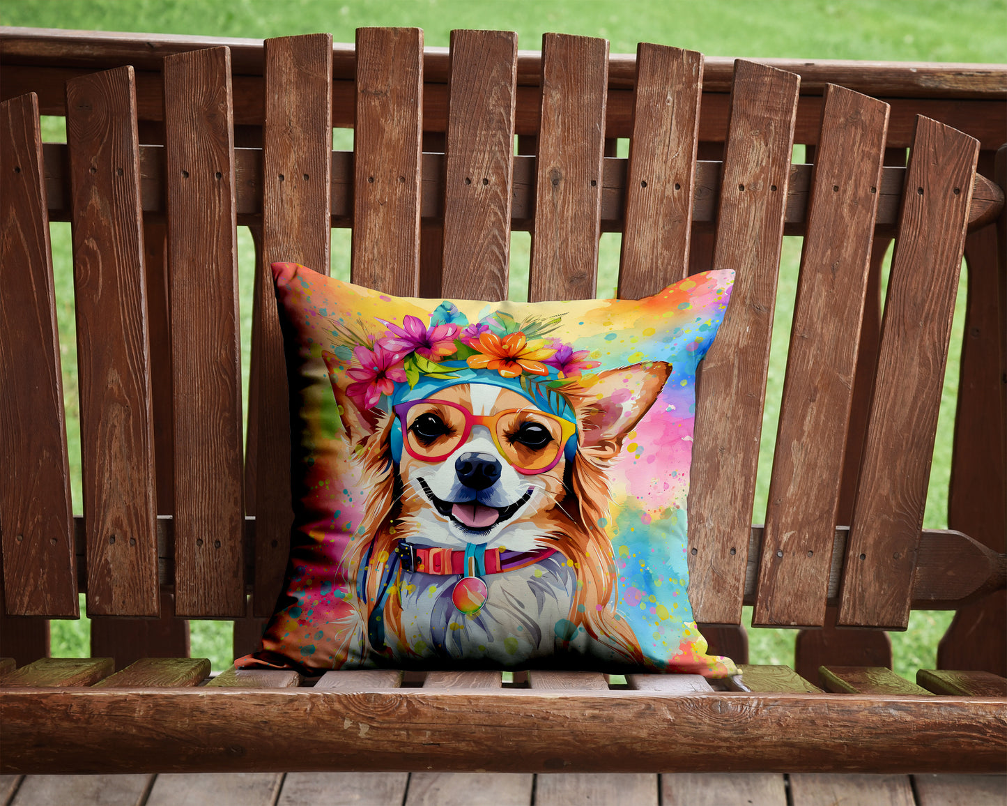 Chihuahua Hippie Dawg Throw Pillow