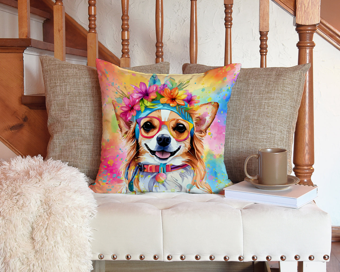 Chihuahua Hippie Dawg Throw Pillow