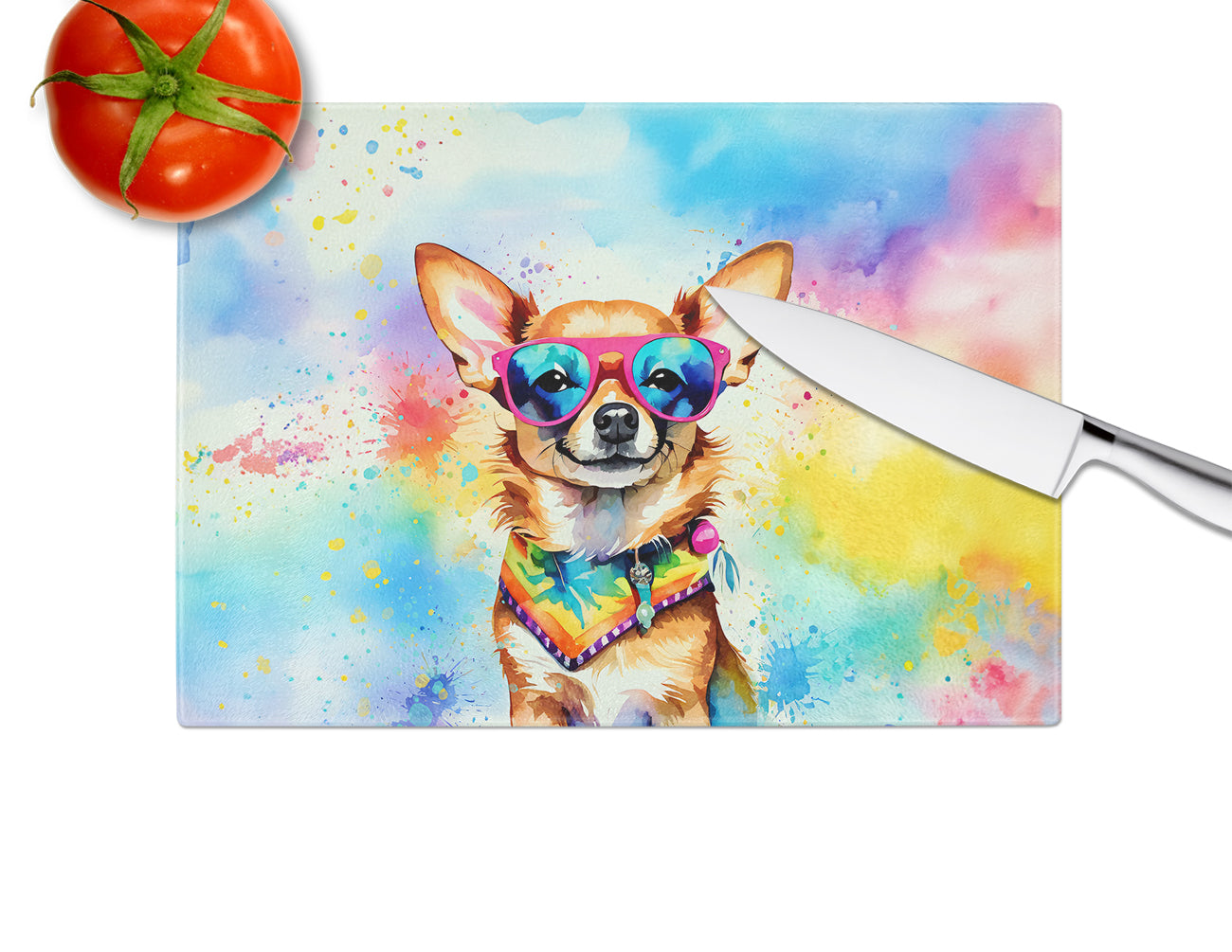 Chihuahua Hippie Dawg Glass Cutting Board