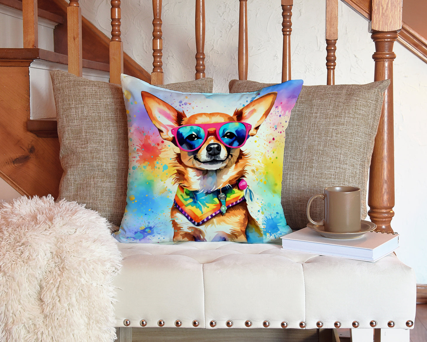 Chihuahua Hippie Dawg Throw Pillow