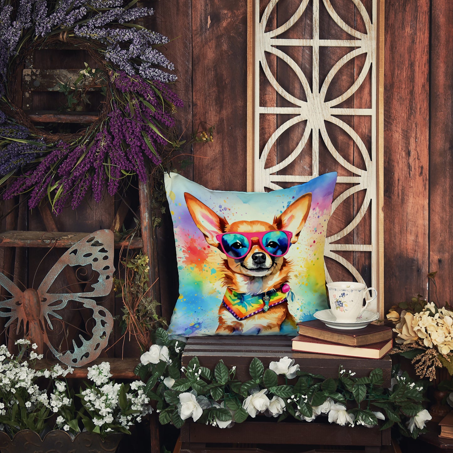 Chihuahua Hippie Dawg Throw Pillow