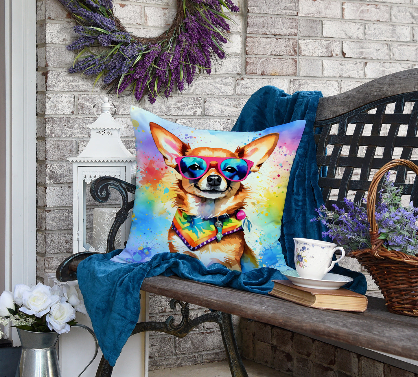 Chihuahua Hippie Dawg Throw Pillow