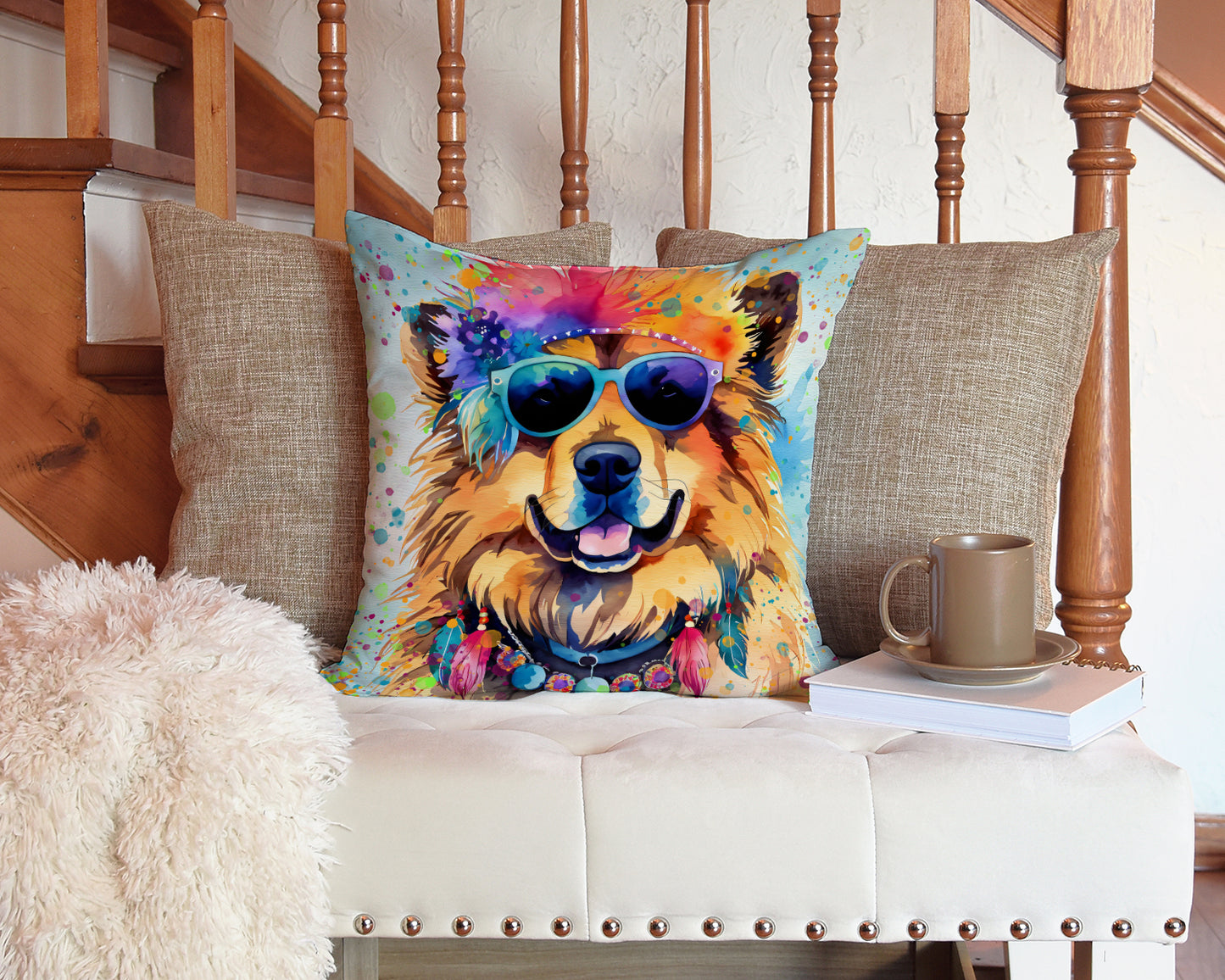 Chow Chow Hippie Dawg Throw Pillow