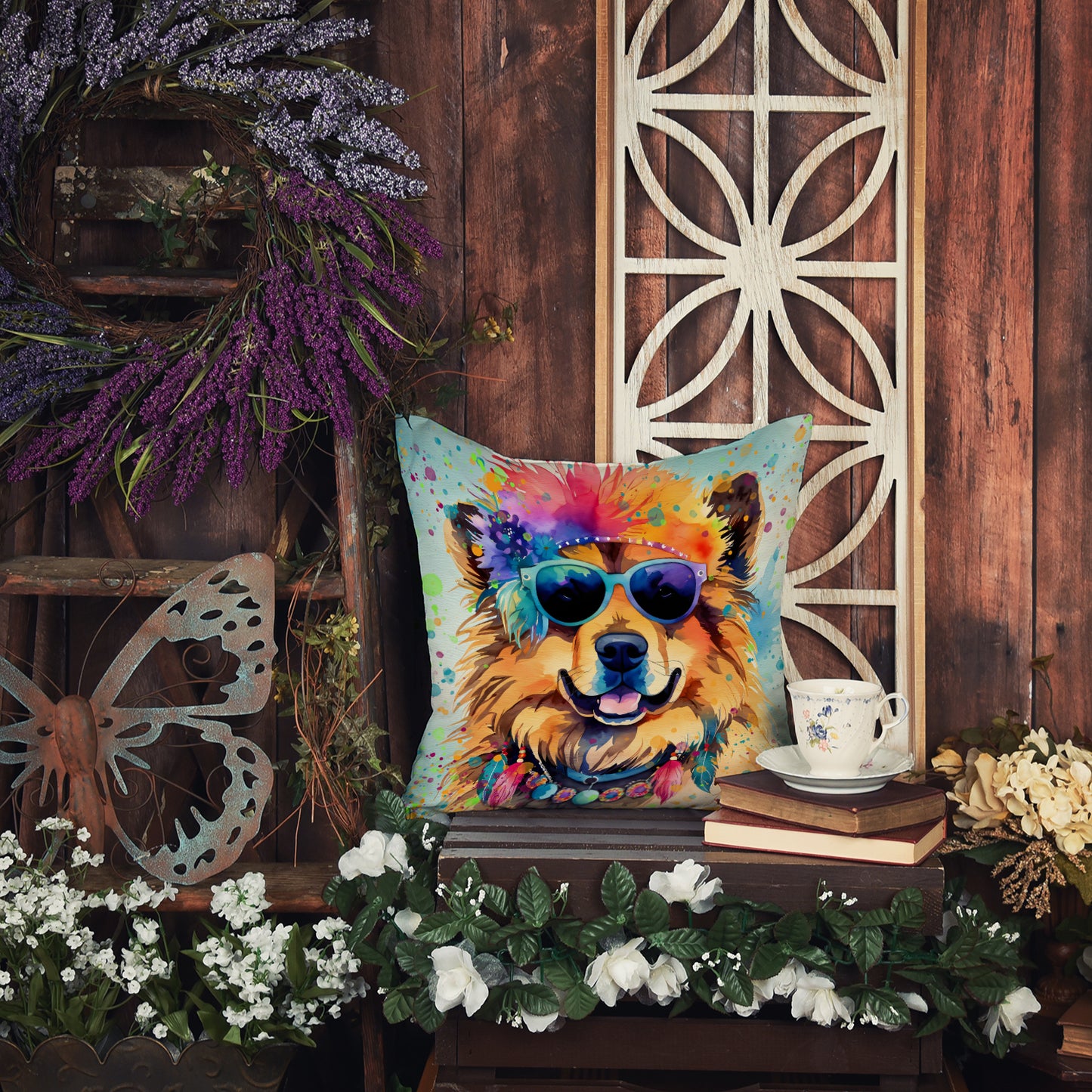 Chow Chow Hippie Dawg Throw Pillow