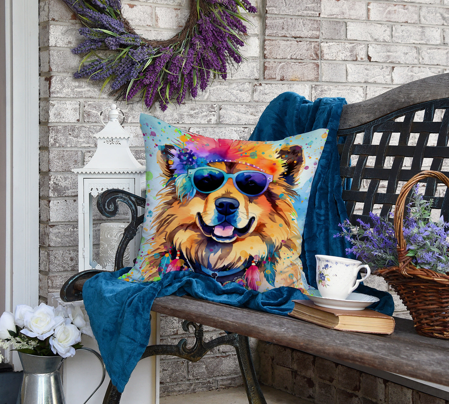 Chow Chow Hippie Dawg Throw Pillow