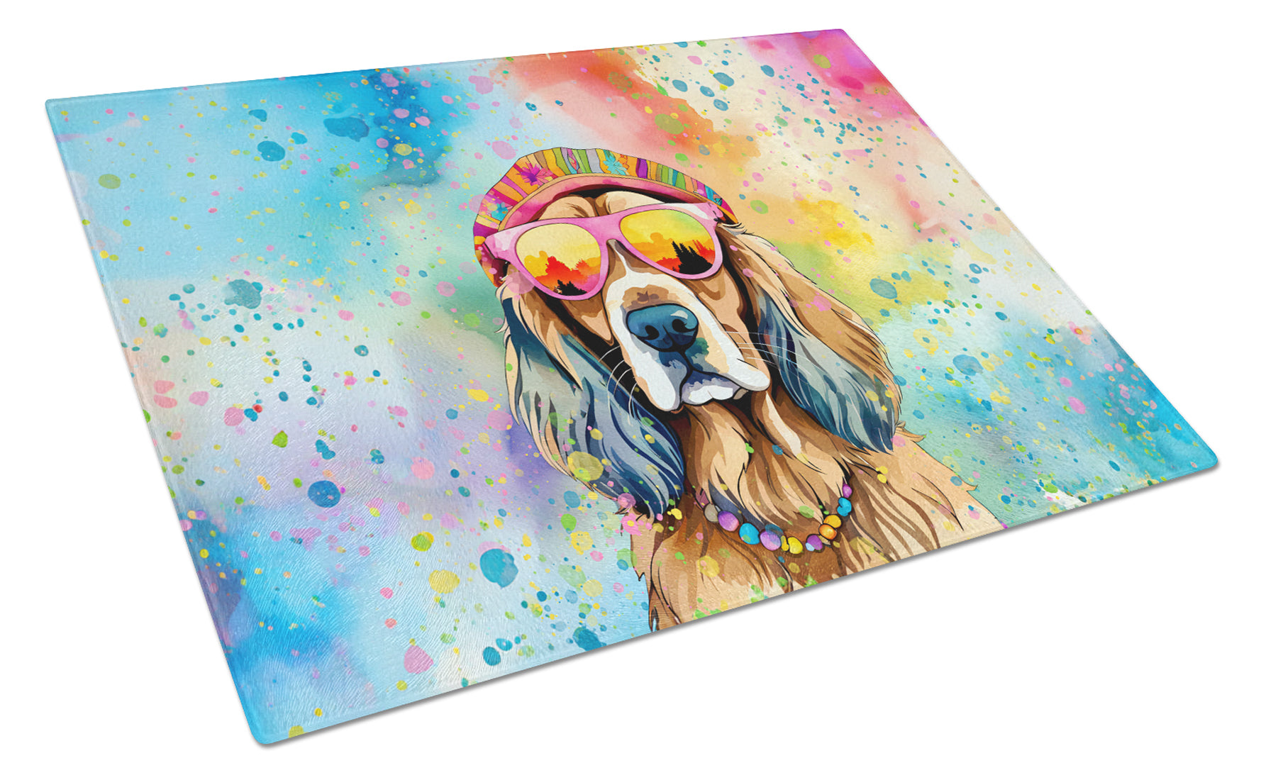 Buy this Cocker Spaniel Hippie Dawg Glass Cutting Board