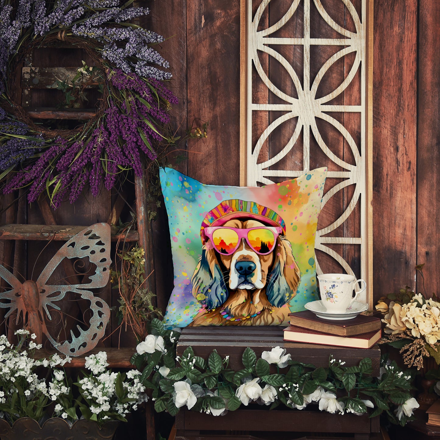 Cocker Spaniel Hippie Dawg Throw Pillow