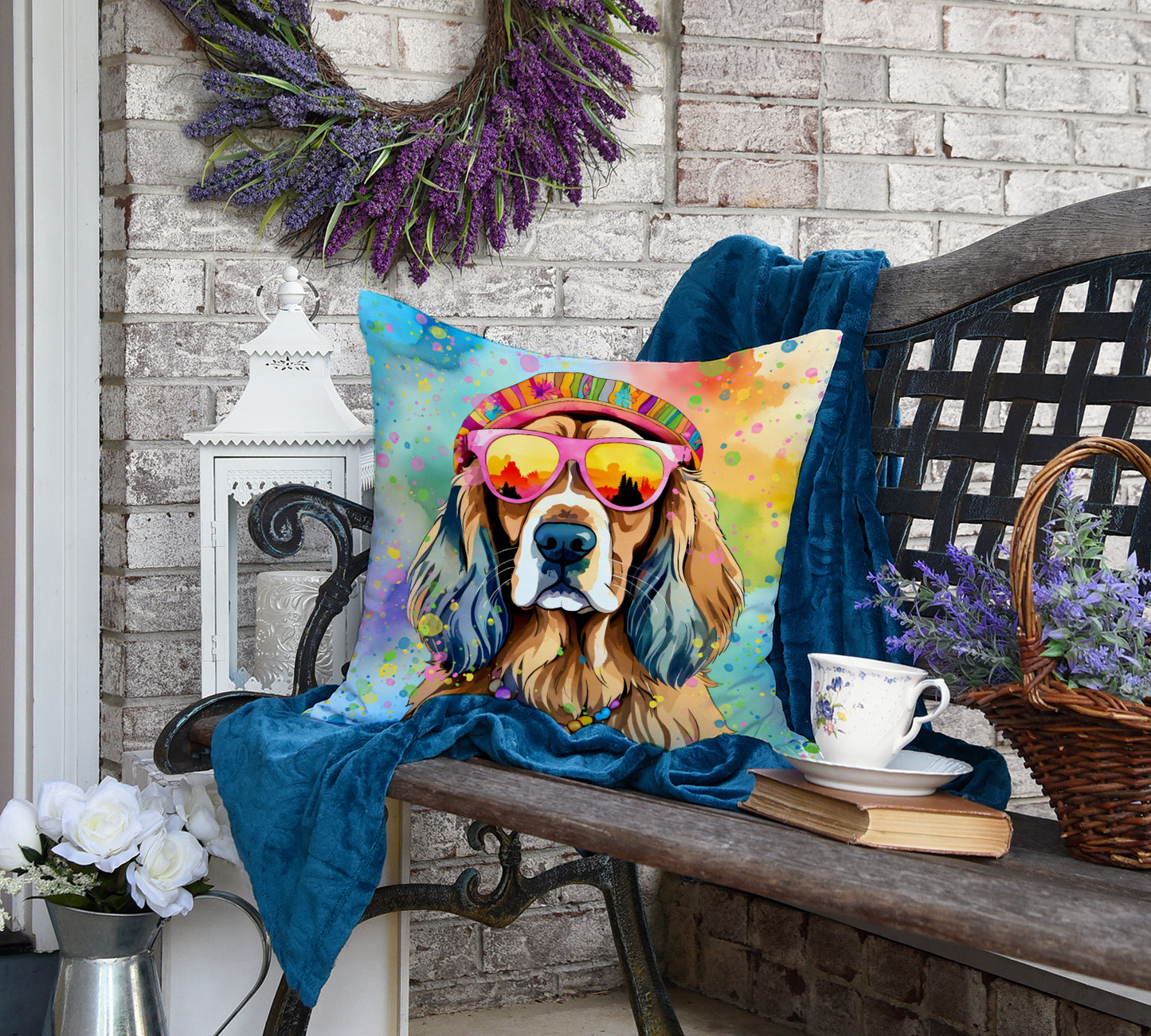 Cocker Spaniel Hippie Dawg Throw Pillow