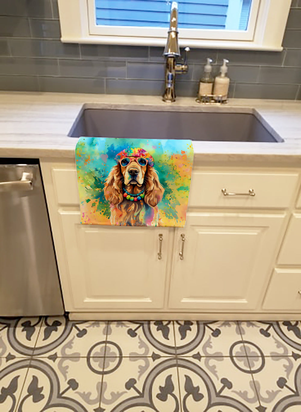 Cocker Spaniel Hippie Dawg Kitchen Towel