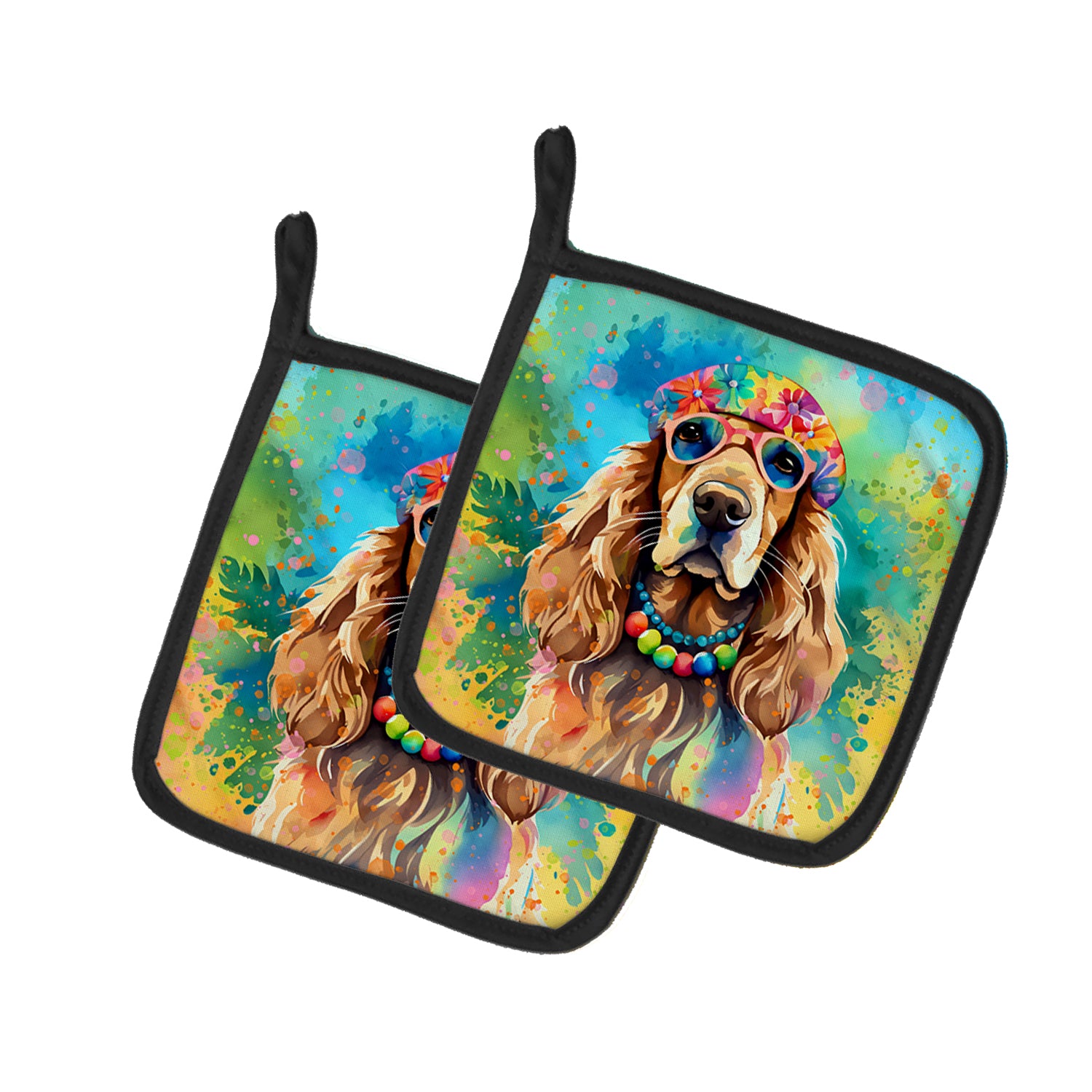 Buy this Cocker Spaniel Hippie Dawg Pair of Pot Holders