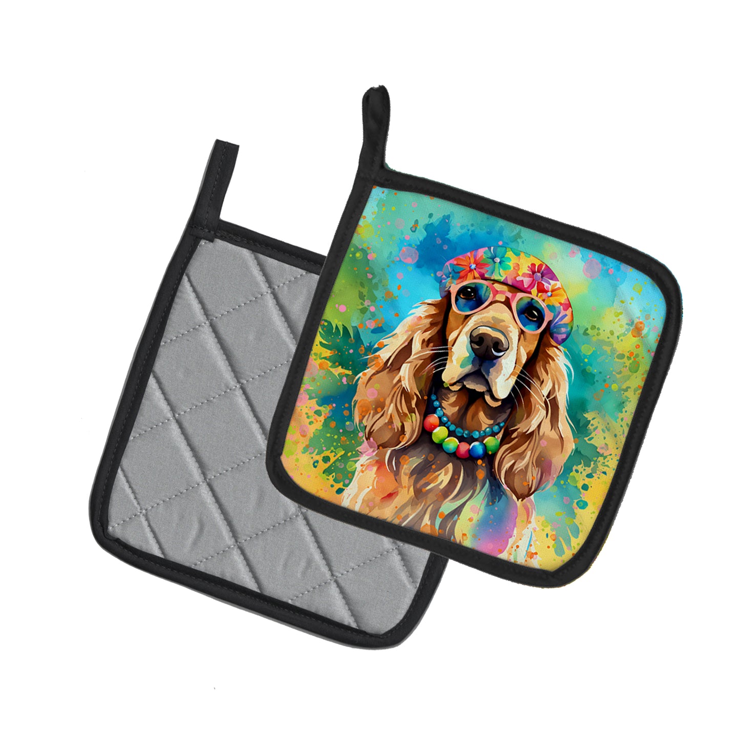 Cocker Spaniel Hippie Dawg Pair of Pot Holders