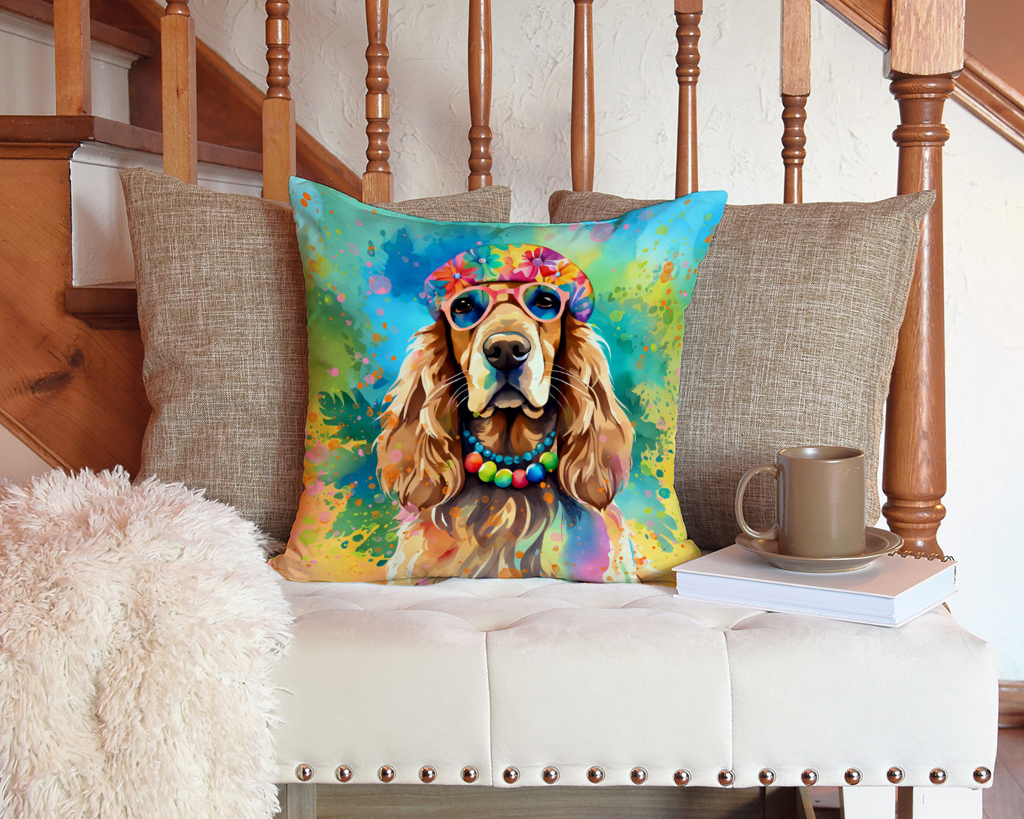 Cocker Spaniel Hippie Dawg Throw Pillow