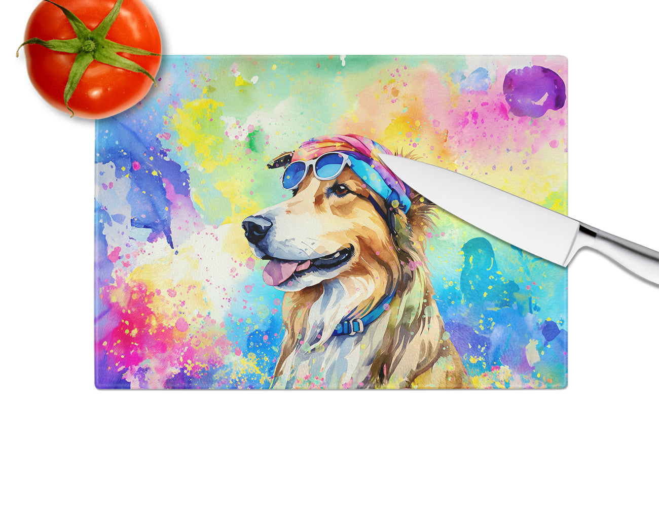 Collie Hippie Dawg Glass Cutting Board