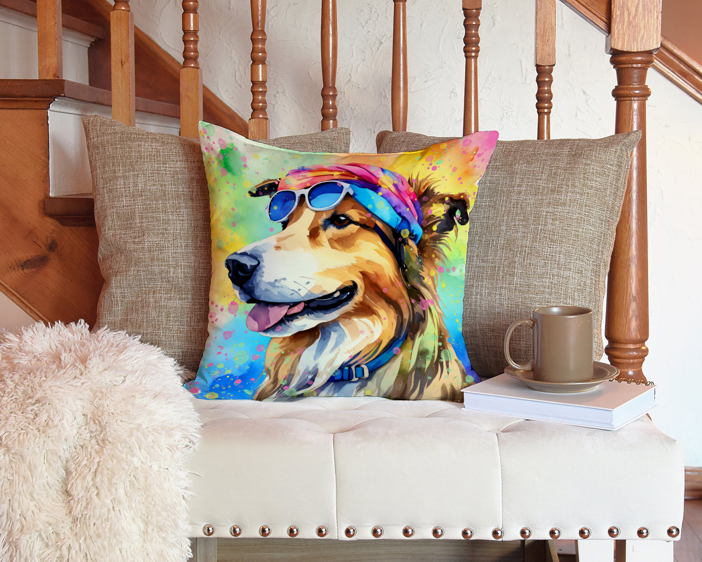 Collie Hippie Dawg Throw Pillow