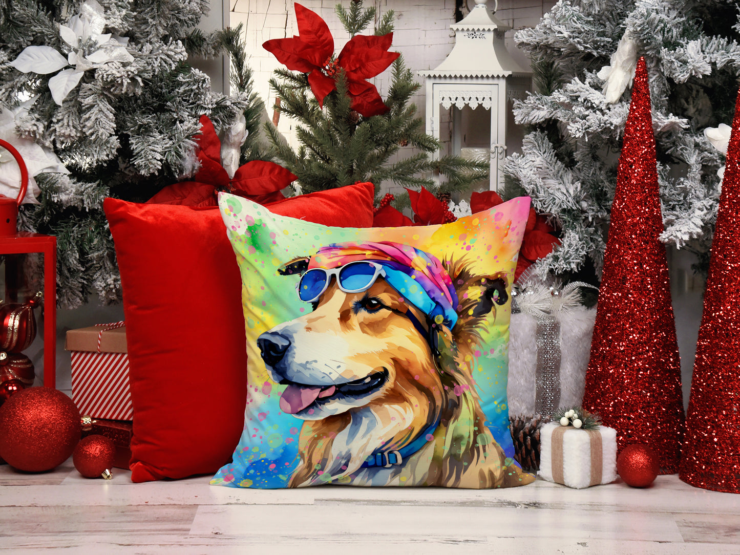 Collie Hippie Dawg Throw Pillow