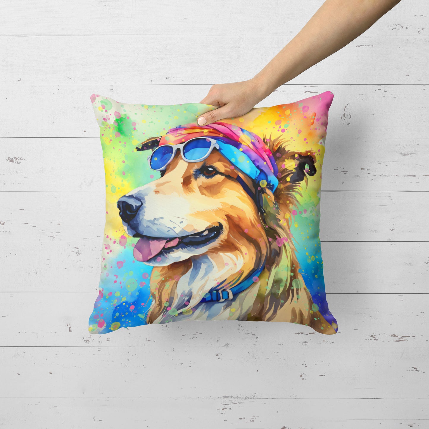 Collie Hippie Dawg Throw Pillow