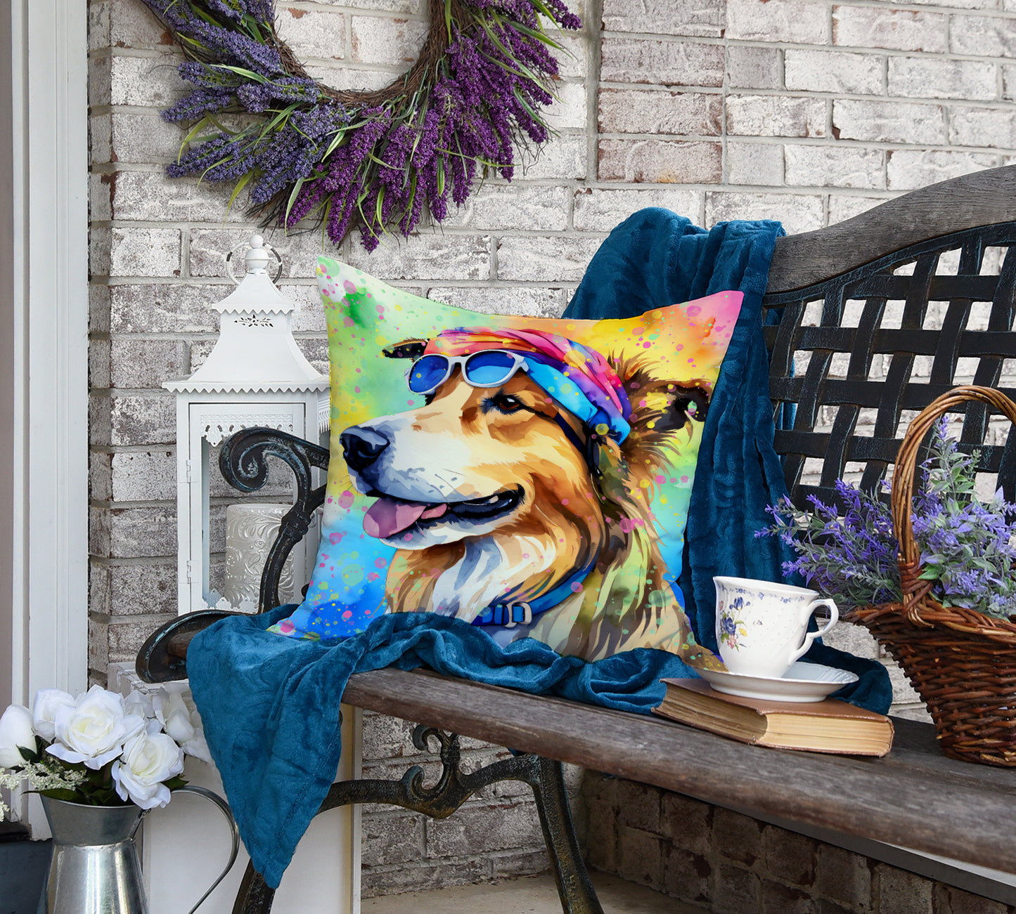 Collie Hippie Dawg Throw Pillow