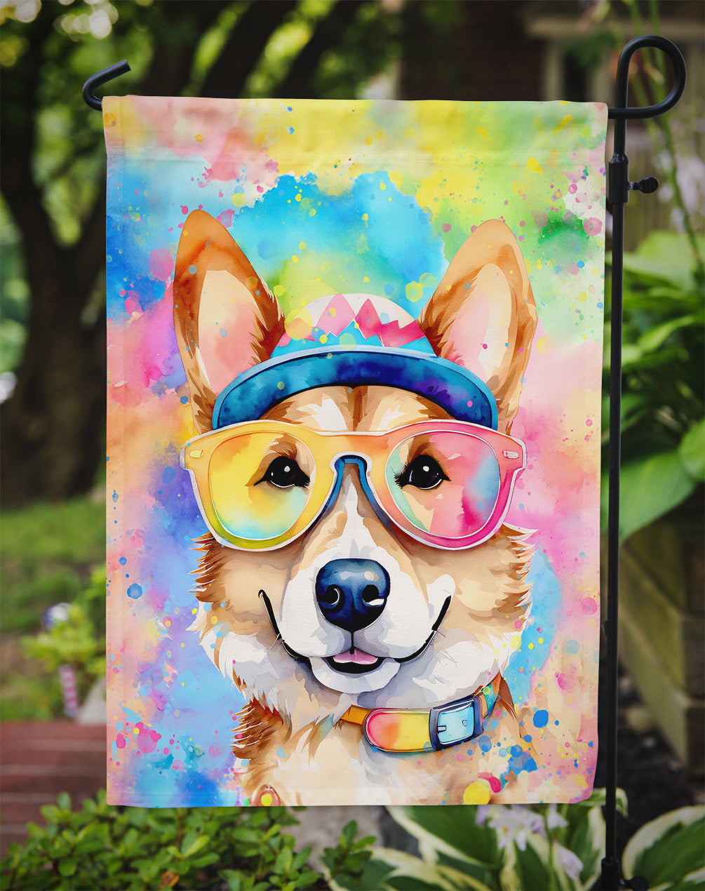 Corgi Hippie Dawg Garden Flag