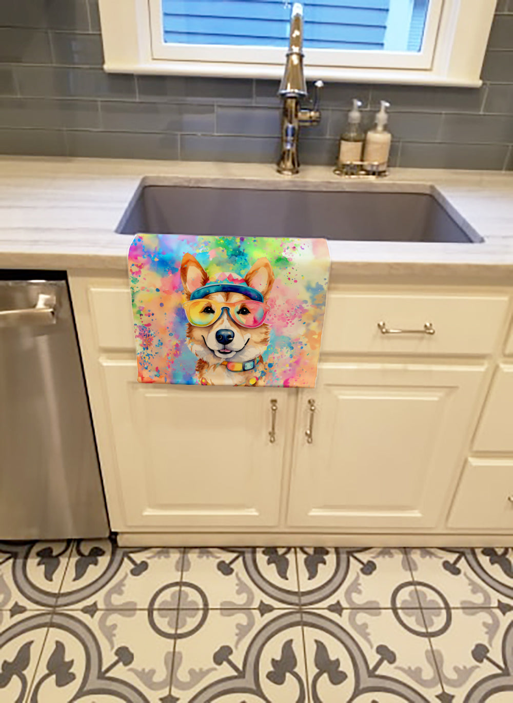 Corgi Hippie Dawg Kitchen Towel