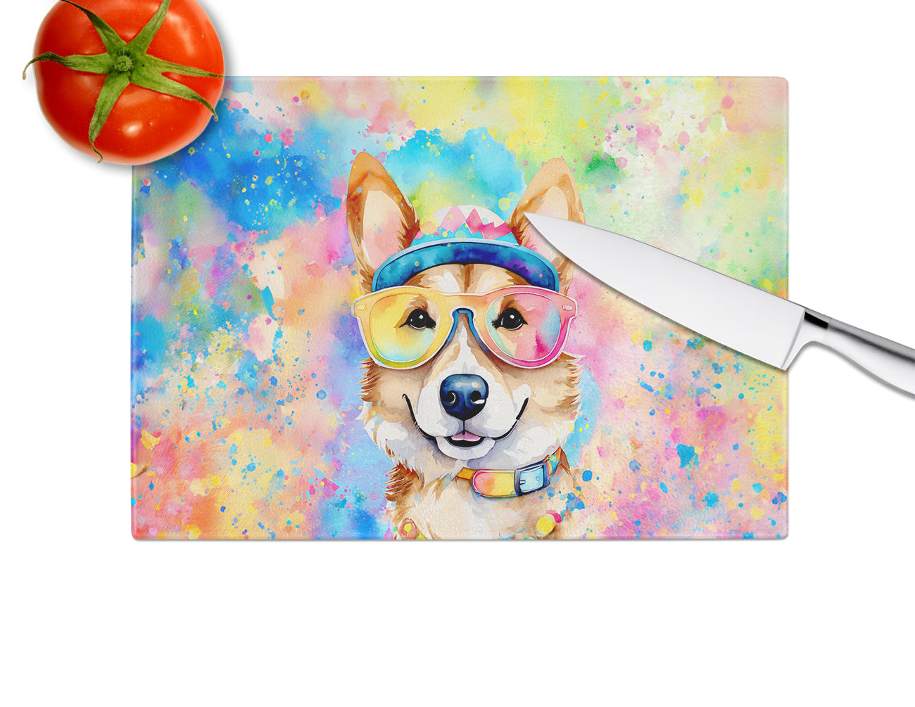 Corgi Hippie Dawg Glass Cutting Board