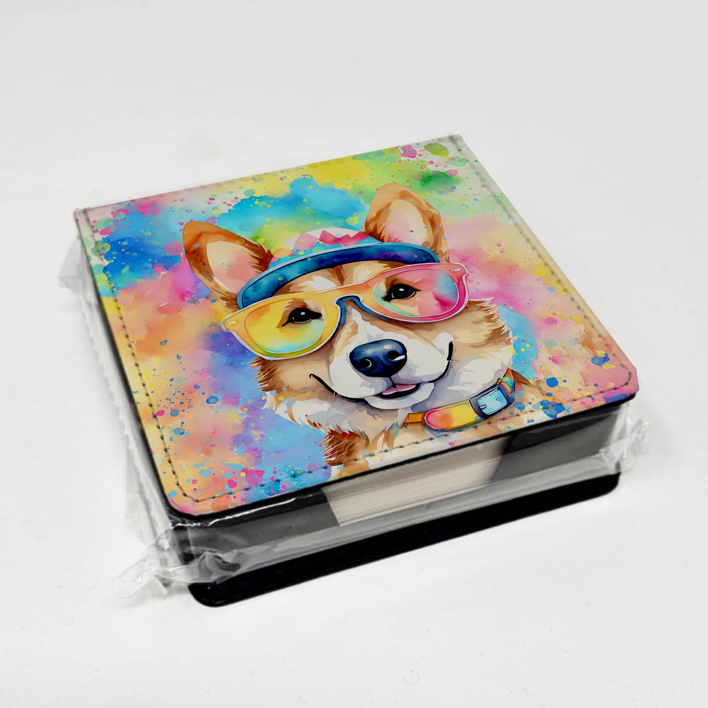 Corgi Hippie Dawg PU Leather Note Paper Holder