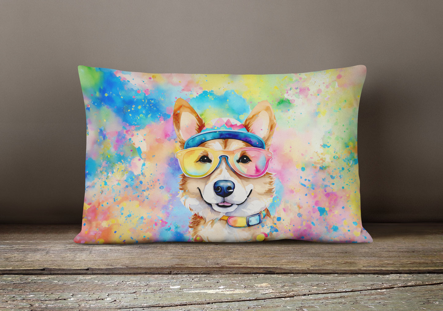 Corgi Hippie Dawg Throw Pillow