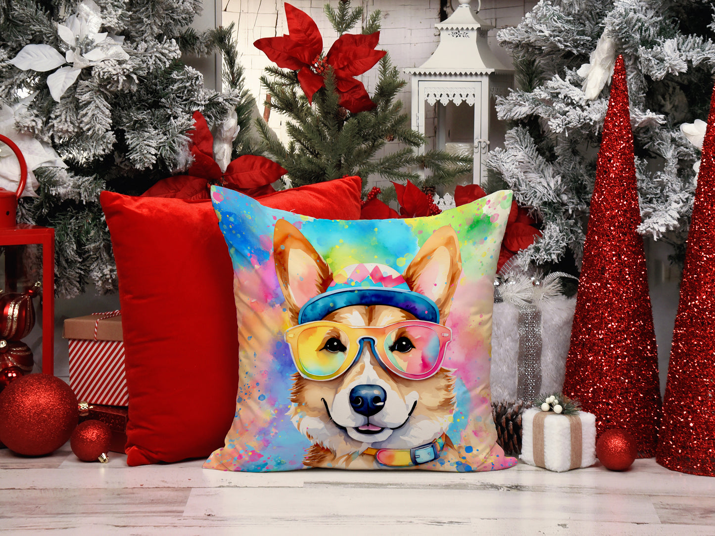 Corgi Hippie Dawg Throw Pillow