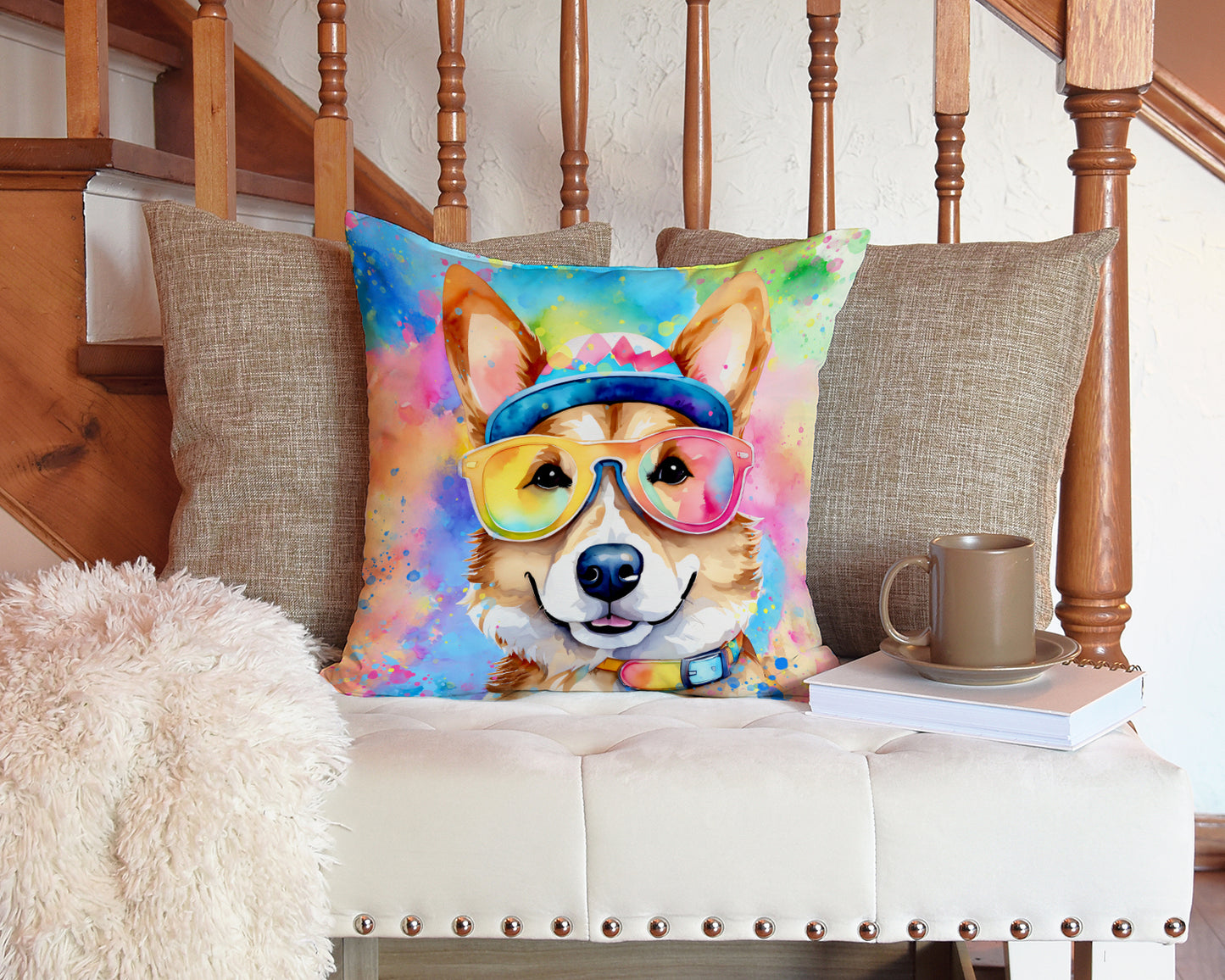 Corgi Hippie Dawg Throw Pillow