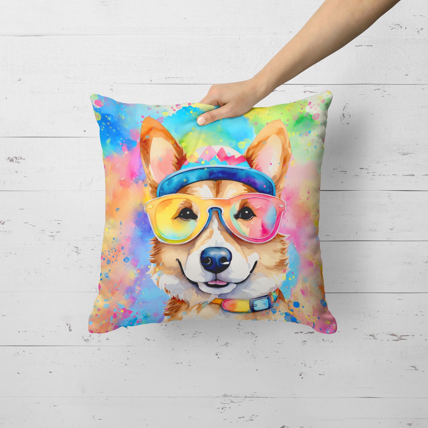 Corgi Hippie Dawg Throw Pillow