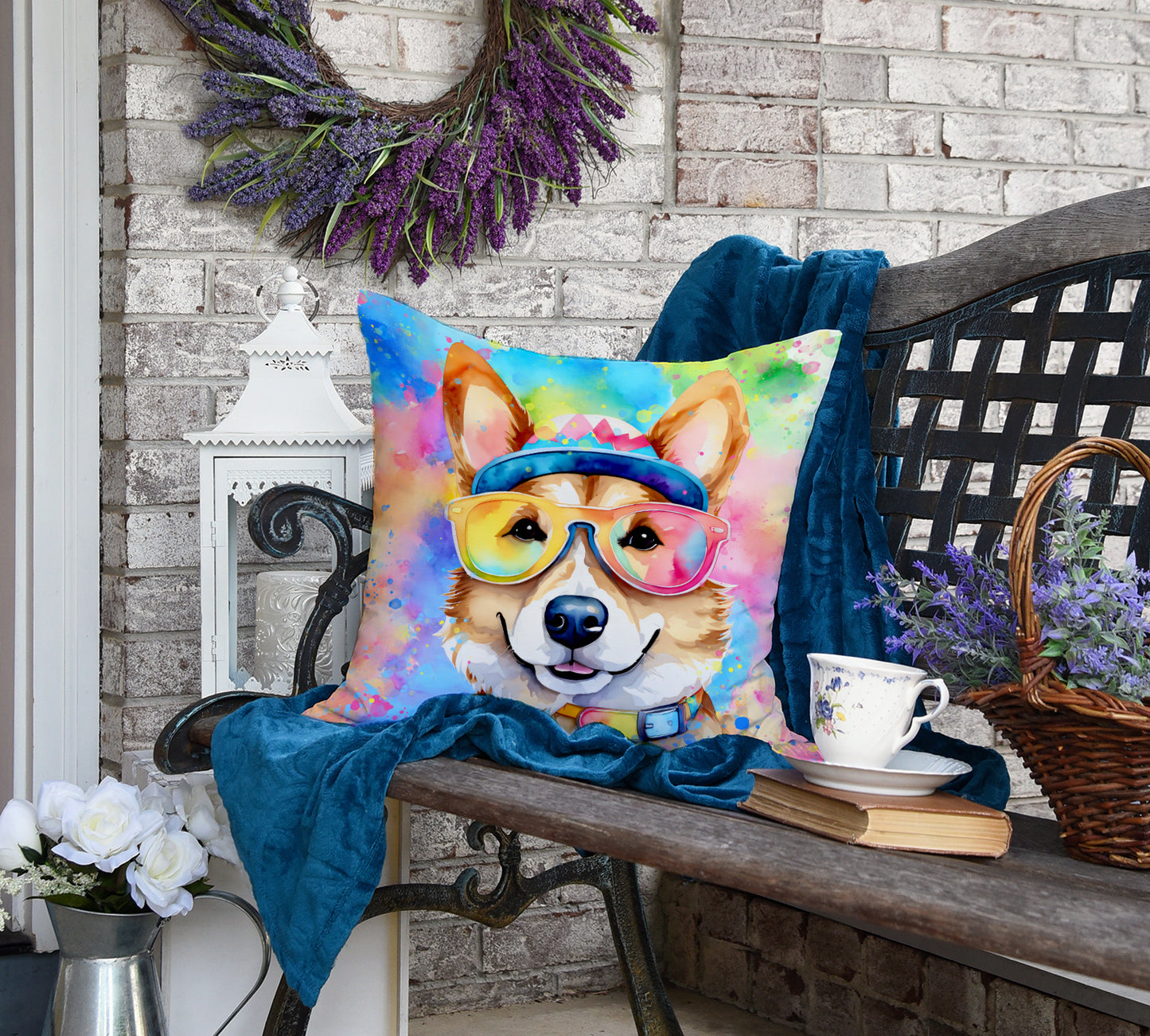 Corgi Hippie Dawg Throw Pillow