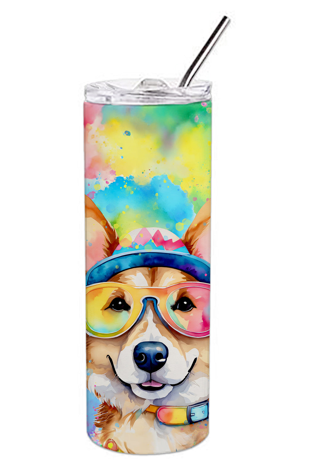 Corgi Hippie Dawg Stainless Steel Skinny Tumbler