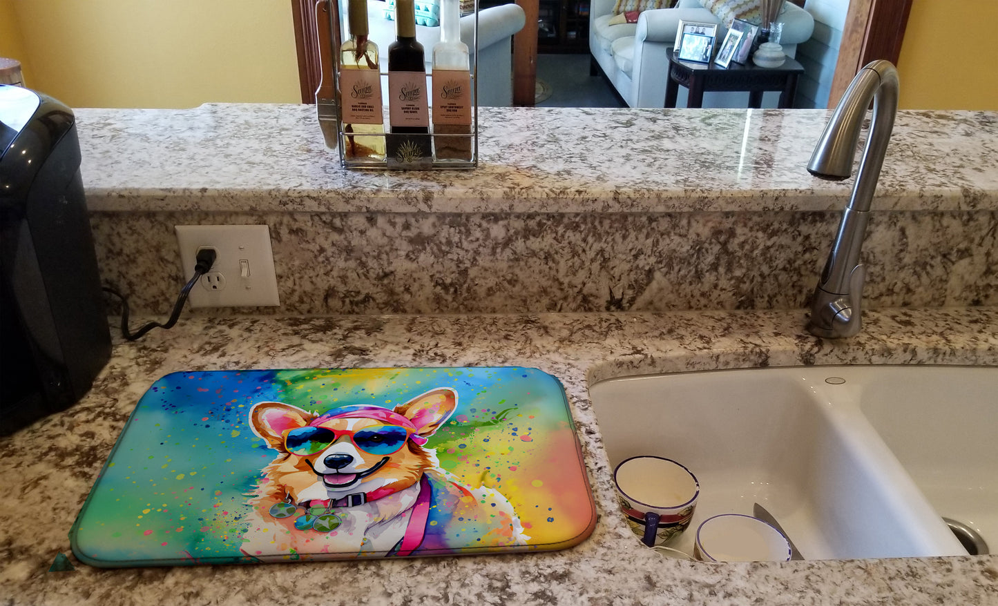 Corgi Hippie Dawg Dish Drying Mat