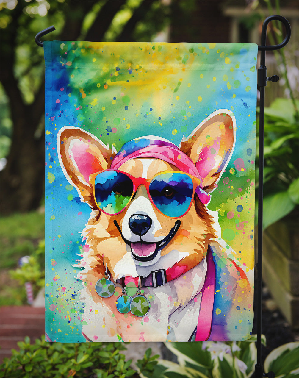 Corgi Hippie Dawg Garden Flag