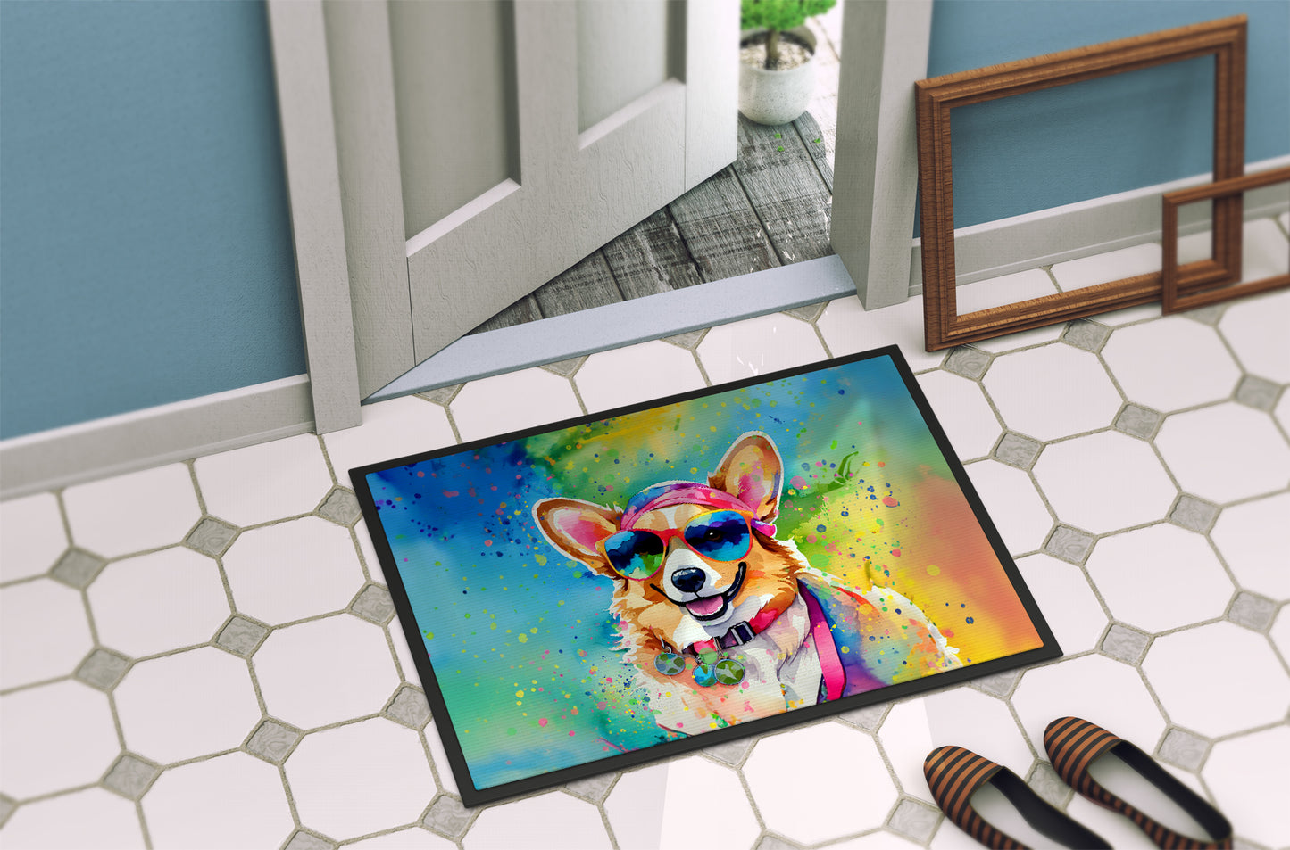 Corgi Hippie Dawg Doormat