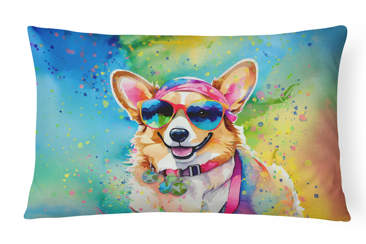 Buy this Corgi Hippie Dawg Throw Pillow