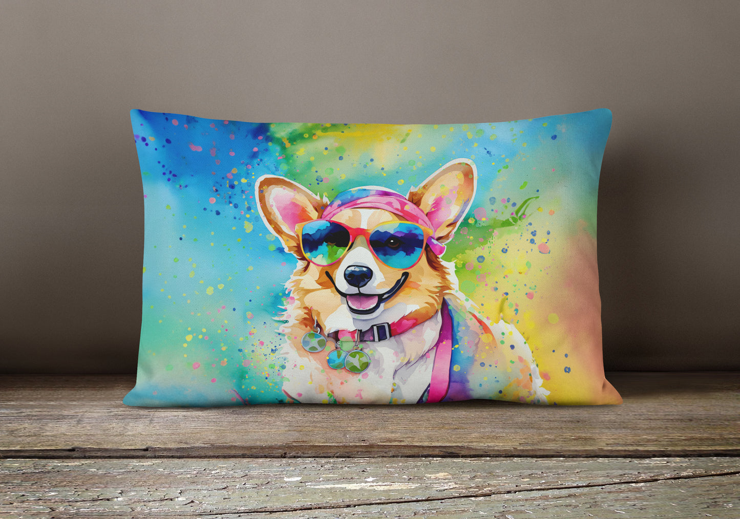 Corgi Hippie Dawg Throw Pillow