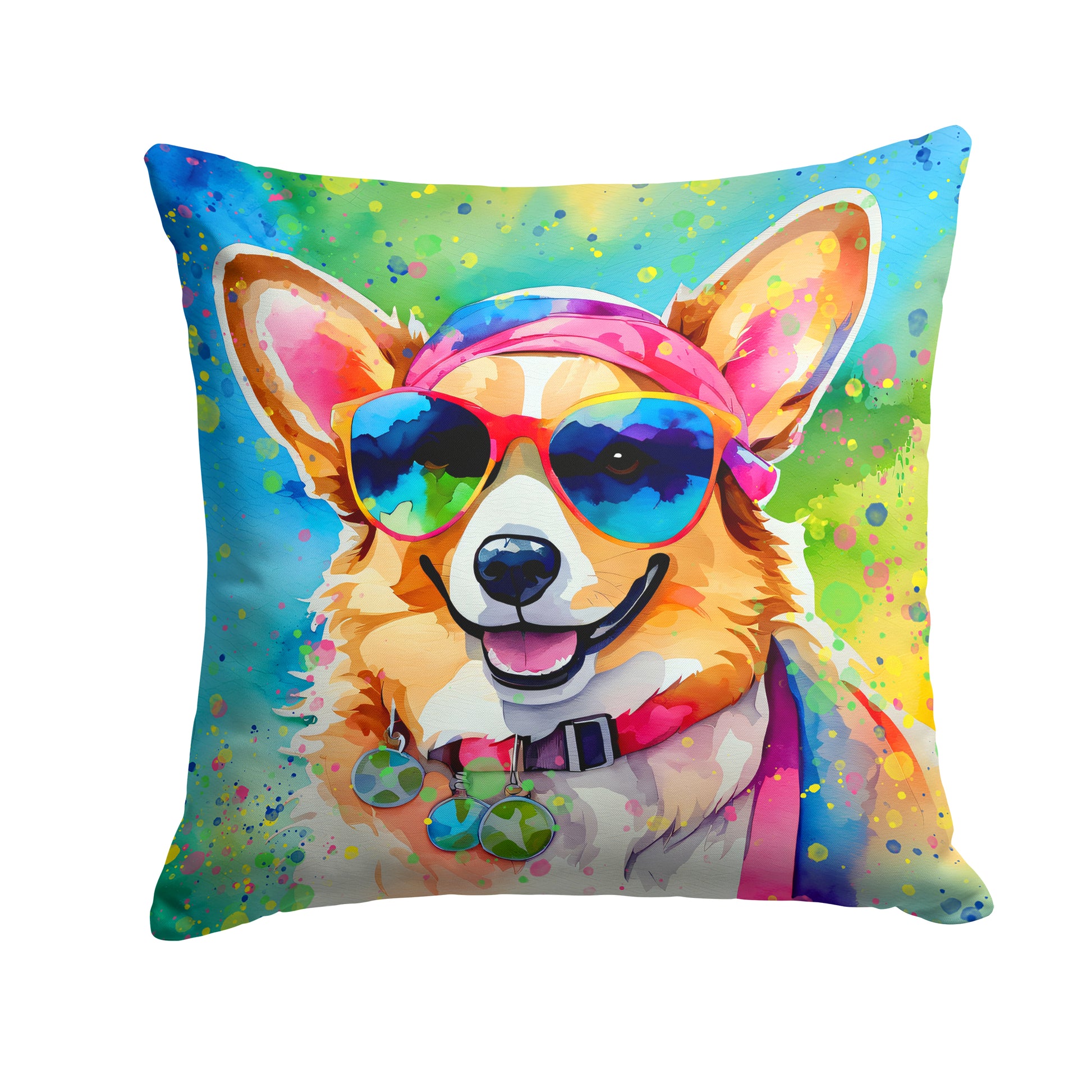 Buy this Corgi Hippie Dawg Throw Pillow