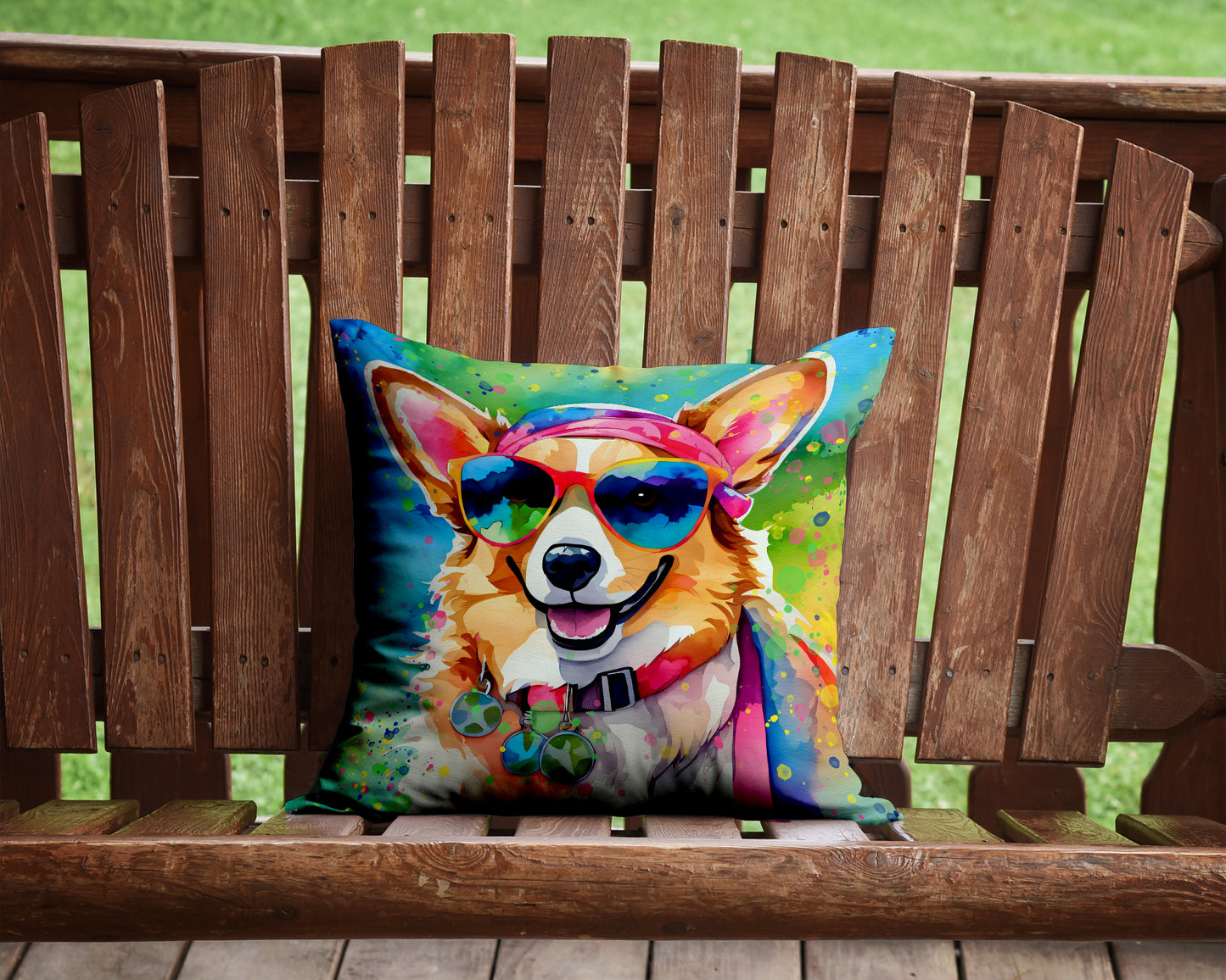 Corgi Hippie Dawg Throw Pillow