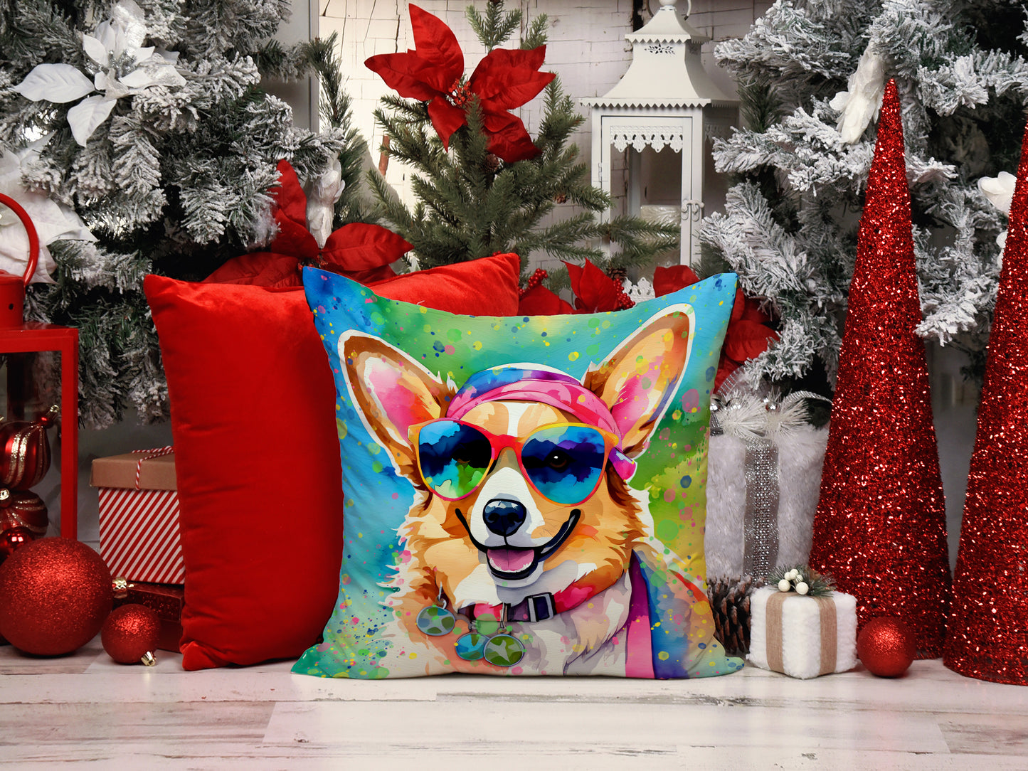 Corgi Hippie Dawg Throw Pillow