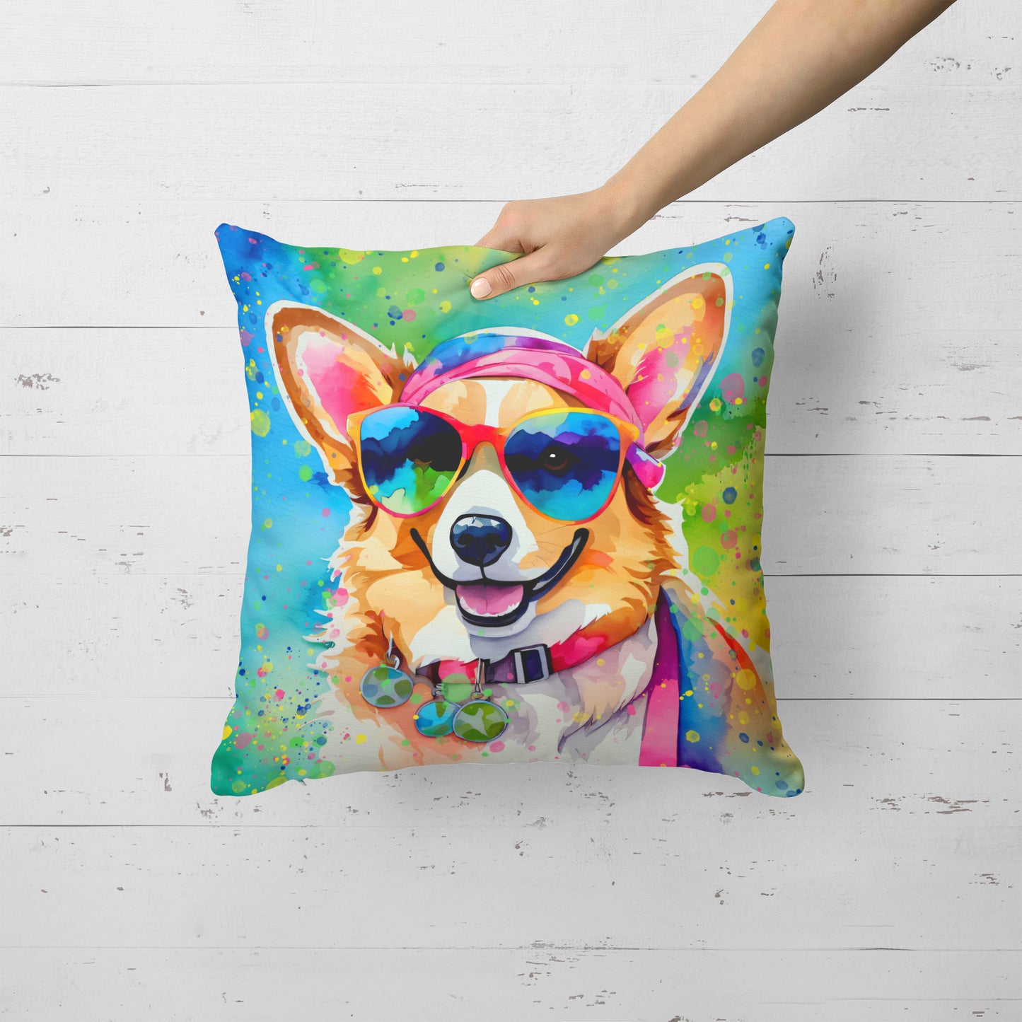 Corgi Hippie Dawg Throw Pillow