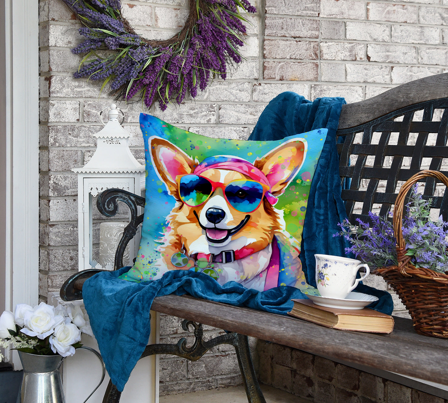 Corgi Hippie Dawg Throw Pillow