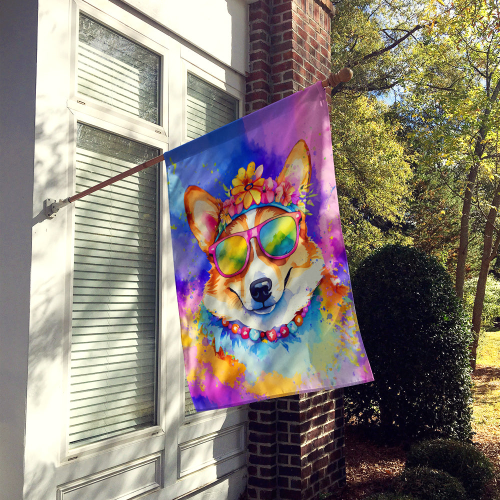 Corgi Hippie Dawg House Flag